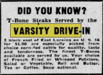 Varsity Drive-In (Los Tres Amigos) - Jan 1950 Ad (newer photo)